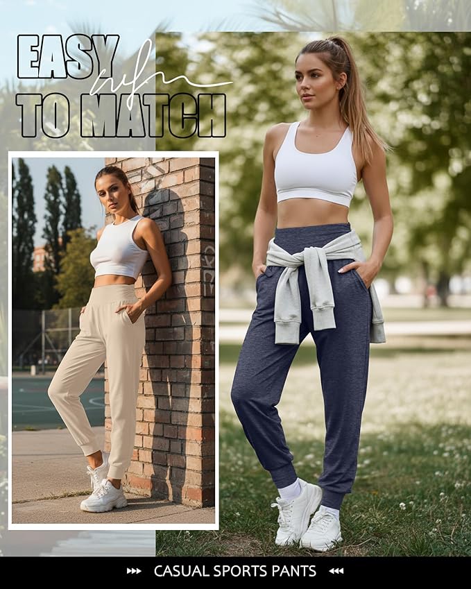 2 Pack Women's Yoga Joggers, Cozy Sweatpants with Pockets Casual Loose Comfy High Waisted Lounge Pants