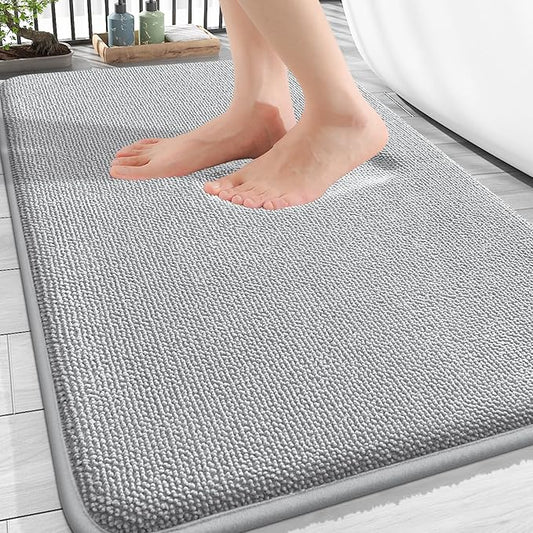 OLANLY Thick Memory Foam Bath Mat Rug 34x21, Extra Soft Absorbent Bathroom Rug, Quick Dry Bath Mats, Non-Slip, Machine Washable Carpet for Bathroom, Tub and Shower, Home Decor Accessories, Light Grey