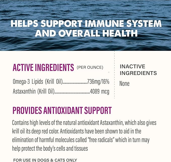 Grizzly Pet Products Krill Oil Liquid Antioxidant Product for Dogs and Cats, 8 Ounce