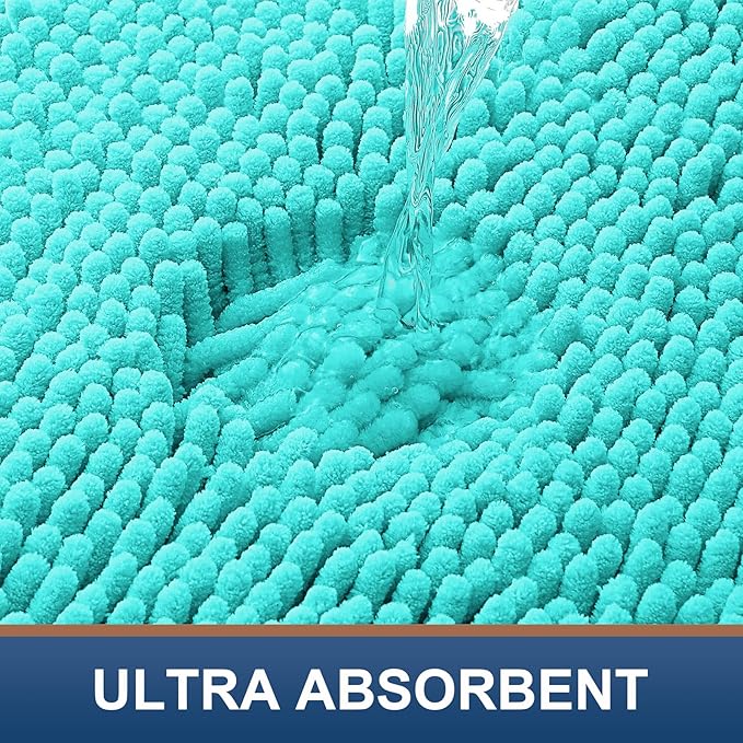 Smiry Luxury Chenille Bathroom Rugs 59x24, Extra Soft and Absorbent Shaggy Bath Mat, Machine Washable, Non-Slip Plush Carpet Runner for Tub, Shower, and Floor, Home Decor Accessories, Turquoise
