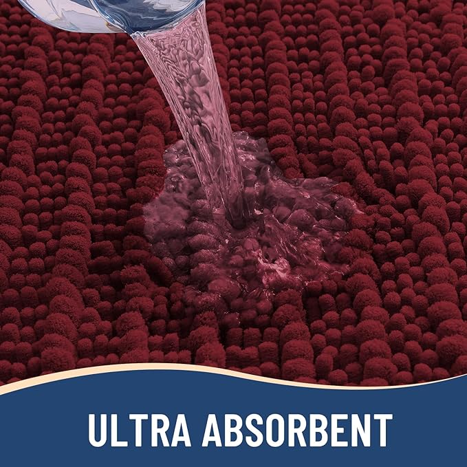 Arotive Luxury Chenille Bathroom Rug Mat, Extra Soft Thick Absorbent Shaggy Bath Rugs, Non-Slip Machine Wash Dry, Plush Bath Mats for Bathroom, Shower and Tub, 24x16, Burgundy