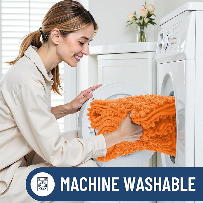 Smiry Bathroom Rugs Mat 36x24, Extra Soft Absorbent Chenille Bath Rugs, Non Slip Rubber Backing Machine Washable Quick Dry Bath Mats for Bathroom Floor, Tub, Shower, Home Decor Accessories, Orange