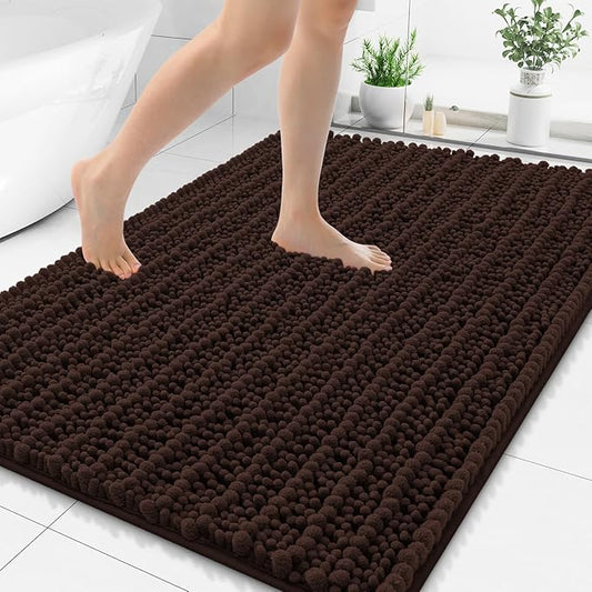 Smiry Bathroom Rugs Mat 48x32, Extra Soft Absorbent Chenille Bath Rugs, Non Slip Rubber Backing Machine Washable Quick Dry Bath Mats for Bathroom Floor, Tub, Shower, Home Decor Accessories, Brown