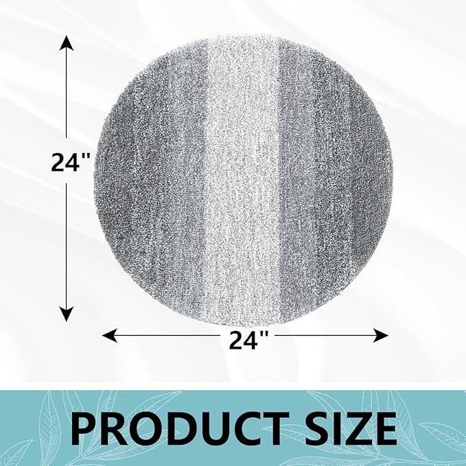 Arotive Microfiber Bathroom Rugs, Shaggy Soft and Absorbent Bath Rug, Non-Slip, Thick Plush Machine Washable Dry Bath Mats for Bathroom, Tub and Shower, 24x24, Grey, Round