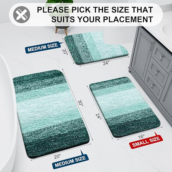 Arotive Microfiber Bathroom Rugs, Shaggy Soft and Absorbent Bath Rug, Non-Slip, Thick Plush Machine Washable Dry Bath Mats for Bathroom, Tub and Shower, 47x24, Dark Green, Rectangular