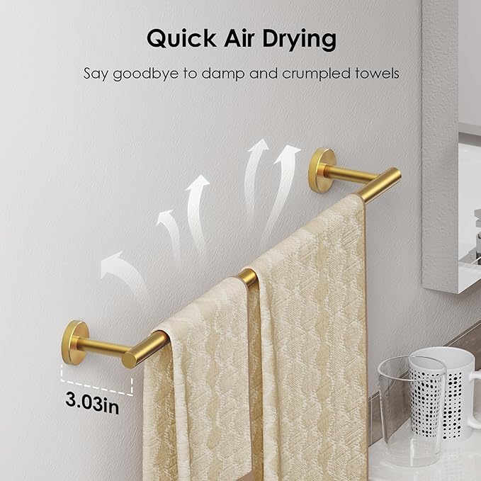 FORIOUS Bathroom Hardware Accessories Set, SUS304 Stainless Steel 24 Inch Towel Bar Set, Modern Towel Racks Holder for Bathroom Wall Mounted, 4 Pieces, Brushed Gold