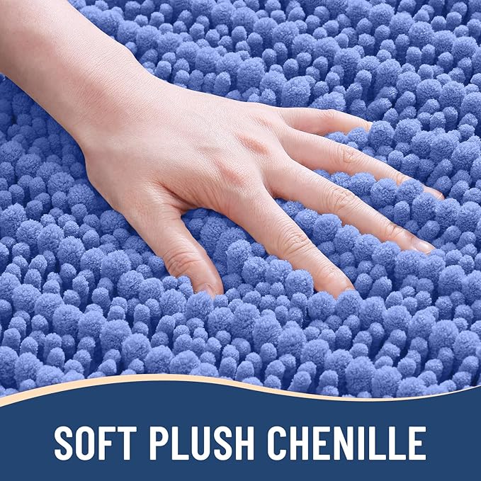 Arotive Luxury Chenille Bathroom Rug Mat, Extra Soft Thick Absorbent Shaggy Bath Rugs, Non-Slip Machine Wash Dry, Plush Bath Mats for Bathroom, Shower and Tub, 47x24, Cornflower Blue