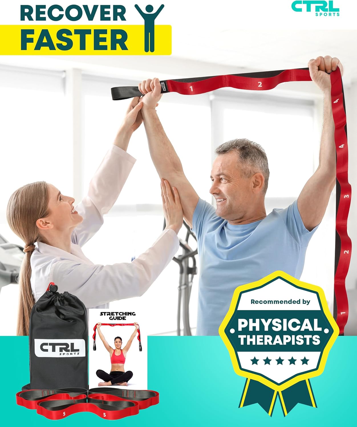 Stretching Strap with Loops - Non Elastic Stretch Band for Physical Therapy