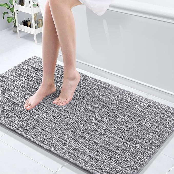 Arotive Luxury Chenille Bathroom Rug Mat, Extra Soft Thick Absorbent Shaggy Bath Rugs, Non-Slip Machine Wash Dry, Plush Bath Mats for Bathroom, Shower and Tub, 54x24, Grey
