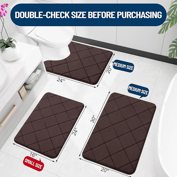 OLANLY Memory Foam Bath Mat 47x24, Ultra Soft and Absorbent Bathroom Rugs, Machine Washable, Comfortable Bath Carpet for Bathroom Floor, Tub and Shower, Brown