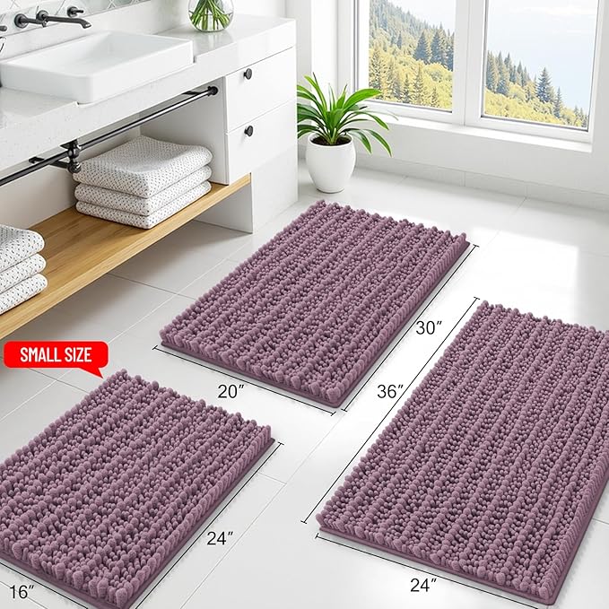 Smiry Bathroom Rugs Mat 36x24, Extra Soft Absorbent Chenille Bath Rugs, Non Slip Rubber Backing Machine Washable Quick Dry Bath Mats for Bathroom Floor, Tub, Shower, Home Decor Accessories, Deep Plum