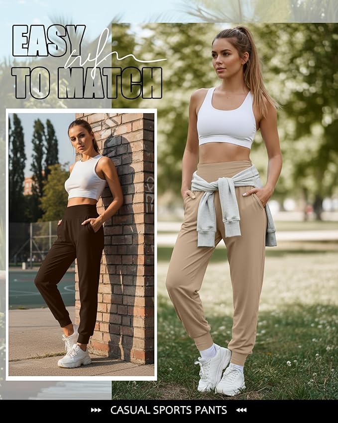 2 Pack Women's Yoga Joggers, Cozy Sweatpants with Pockets Casual Loose Comfy High Waisted Lounge Pants