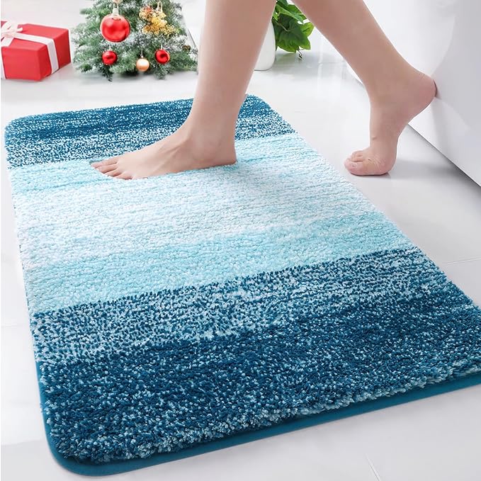 Arotive Microfiber Bathroom Rugs, Shaggy Soft and Absorbent Bath Rug, Non-Slip, Thick Plush Machine Washable Dry Bath Mats for Bathroom, Tub and Shower, 34x21, Peacock Blue, Rectangular