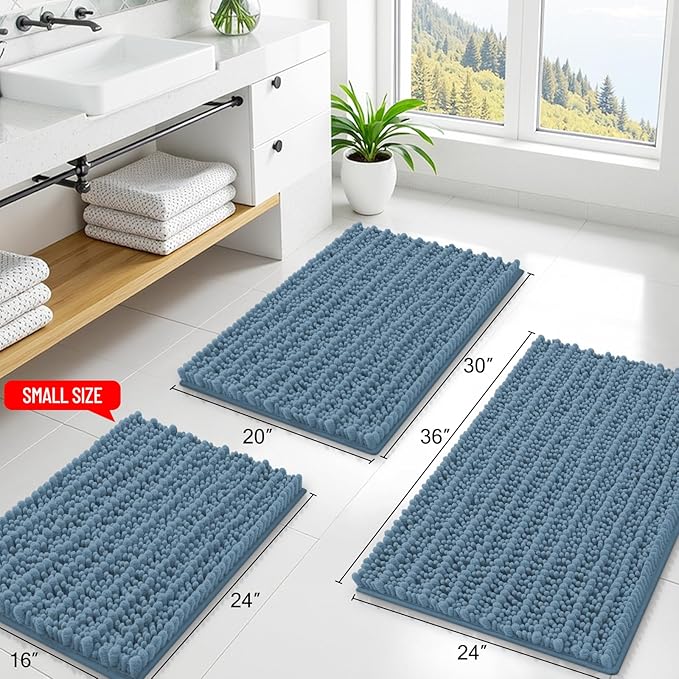Smiry Bathroom Rugs Mat 40x32, Extra Soft Absorbent Chenille Bath Rugs, Non Slip Rubber Backing Machine Washable Quick Dry Bath Mats for Bathroom Floor, Tub, Shower, Home Accessories, Grayish Blue