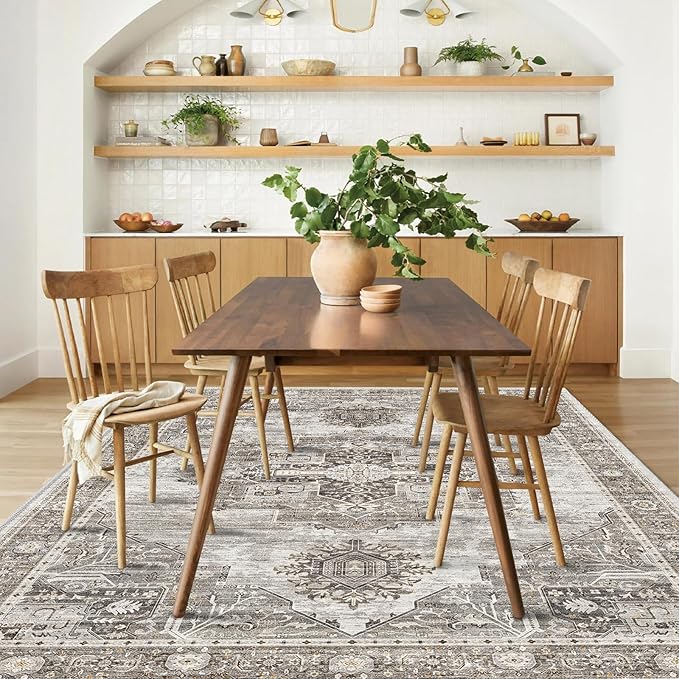 RUUGME Washable 5x7 Area Rugs - Large Rugs for Living Room Stain Resistant Carpet Vintage Rugs for Bedroom with Non Slip Backing Home Decor Floor Decoration Mat (5x7 Grey)