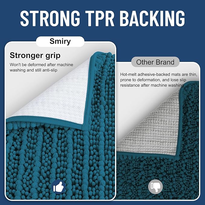 Smiry Bathroom Rugs Mat 59x24, Extra Soft Absorbent Chenille Bath Rugs, Non Slip Rubber Backing Machine Washable Quick Dry Bath Mats for Bathroom Floor, Tub, Shower, Home Accessories, Peacock Blue