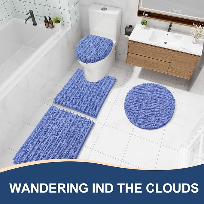 Arotive Luxury Chenille Bathroom Rug Mat, Extra Soft Thick Absorbent Shaggy Bath Rugs, Non-Slip Machine Wash Dry, Plush Bath Mats for Bathroom, Shower and Tub, 47x24, Cornflower Blue