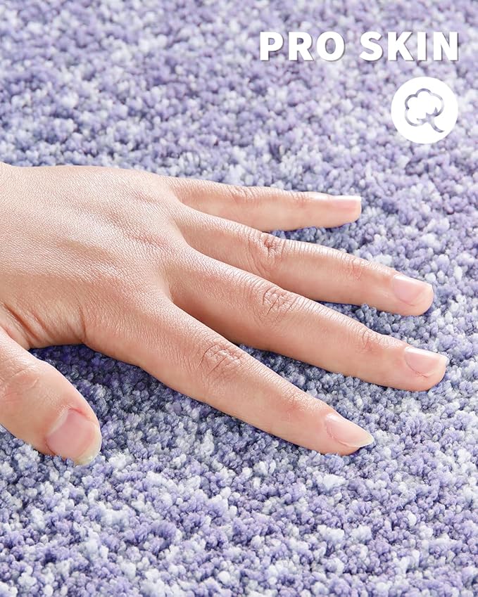 Yimobra Long Bathroom Rug Non Slip Washable, Soft Absorbent Microfiber Bath Mat, Dual-Tone Decor Rug with Rubber Backing for Bathroom Floor Tub and Shower,44x24,Home Essentials,Purple and White