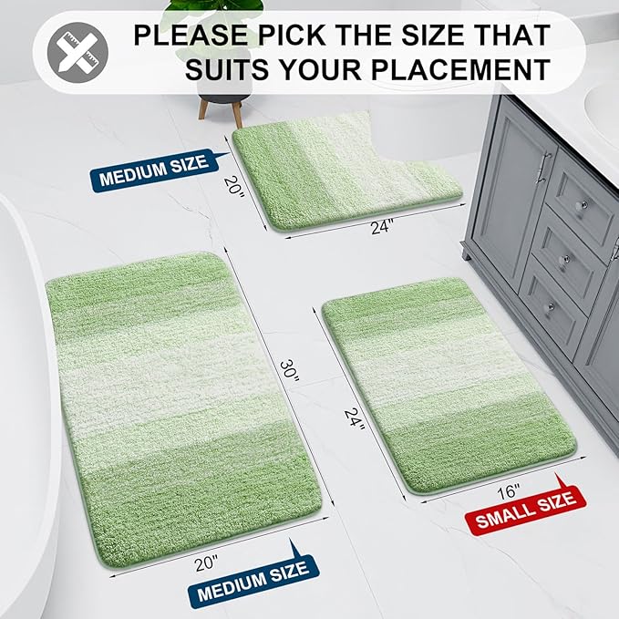 Arotive Microfiber Bathroom Rugs, Shaggy Soft and Absorbent Bath Rug, Non-Slip, Thick Plush Machine Washable Dry Bath Mats for Bathroom, Tub and Shower, 36x24, Sage Green, Rectangular