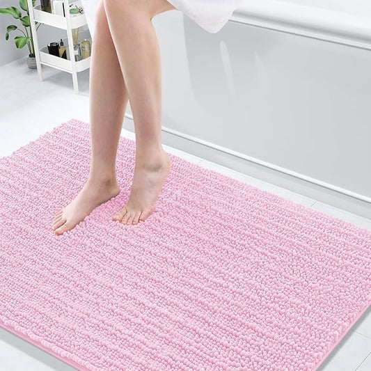 Arotive Luxury Chenille Bathroom Rug Mat, Extra Soft Thick Absorbent Shaggy Bath Rugs, Non-Slip Machine Wash Dry, Plush Bath Mats for Bathroom, Shower and Tub, 59x35, Pink