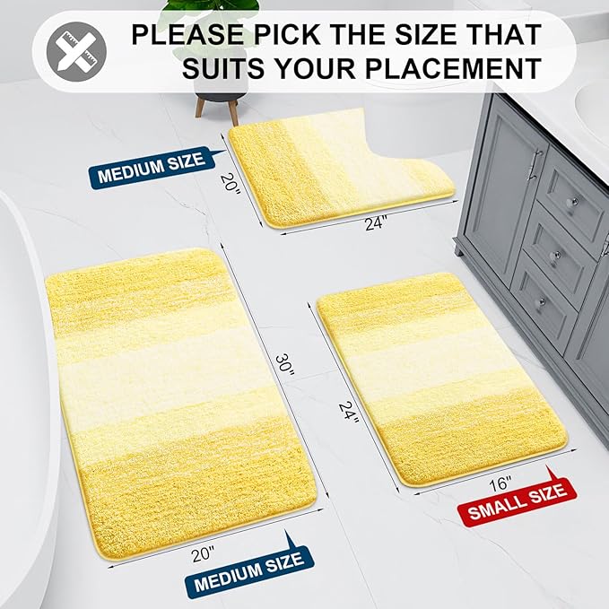 Arotive Microfiber Bathroom Rugs, Shaggy Soft and Absorbent Bath Rug, Non-Slip, Thick Plush Machine Washable Dry Bath Mats for Bathroom, Tub and Shower, 54x24, Yellow, Rectangular