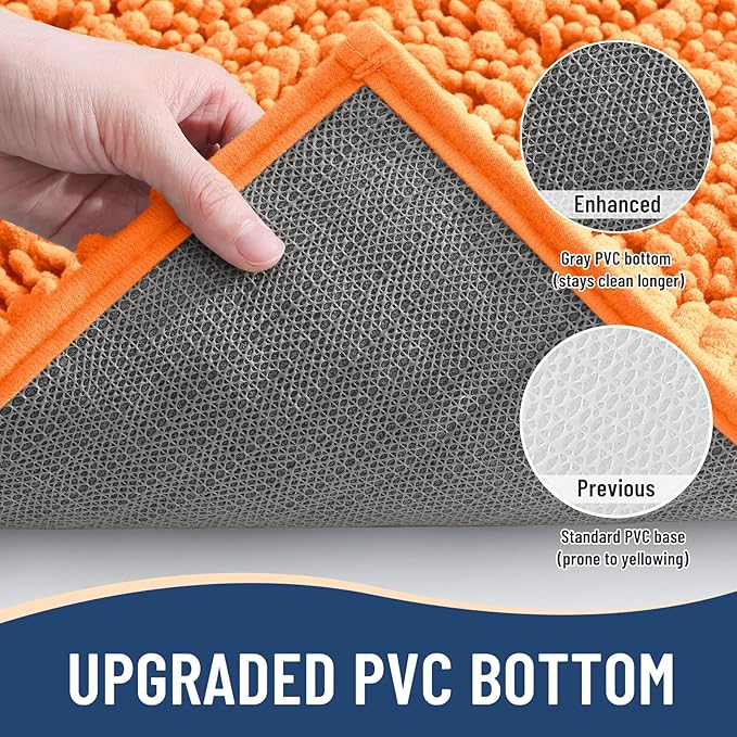 Arotive Luxury Chenille Bathroom Rug Mat, Extra Soft Thick Absorbent Shaggy Bath Rugs, Non-Slip Machine Wash Dry, Plush Bath Mats for Bathroom, Shower and Tub, 34x21, Orange