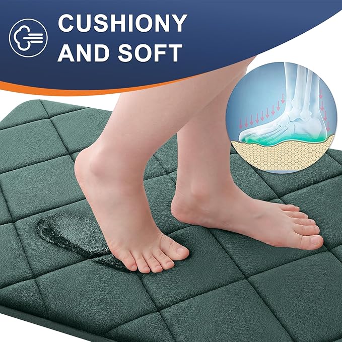 OLANLY Memory Foam Bath Mat 36x24, Ultra Soft and Absorbent Bathroom Rugs, Machine Washable, Comfortable Bath Carpet for Bathroom Floor, Tub and Shower, Dark Green
