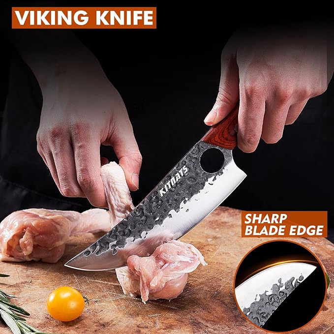 3PCS Hand Forged Butcher Knifes Set Razor Sharp Serbian Chef Knife Meat Cleaver Boning Knife Kitchen Set for Meat Cutting Cooking BBQ Gift for Men Women