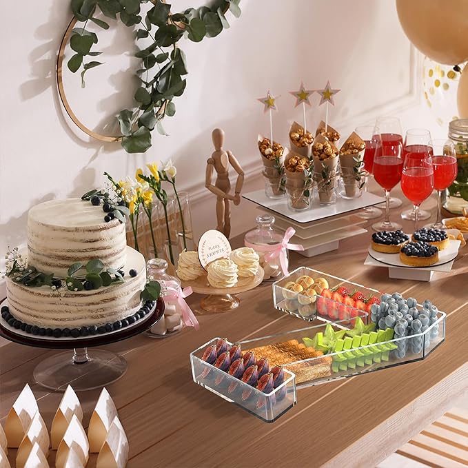 13.8" Acrylic Number Charcuterie Tray, Fillable Number Charcuterie Box for Food, Reusable Serving Cake Candy Dish Display Tray for Birthday Anniversary Party Decoration (Square Number 7)