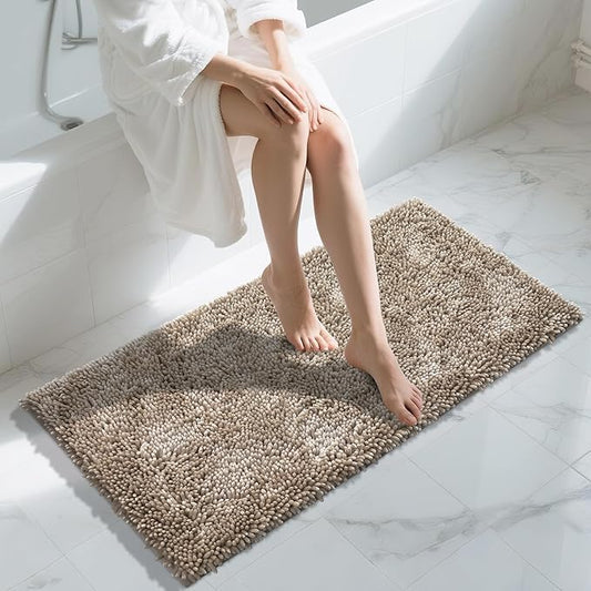 Yimobra Long Bathroom Rug Non Slip 44x24 Inch, Extra Thick Soft Absorbent Chenille Bath Mat, Machine Washable Quick Dry Bath Rugs for Bathroom Floor, Tub and Shower, Home Decor Accessories, Camel