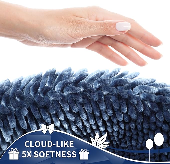 Yimobra Chenille Bathroom Rugs Non Slip, Extra Thick Soft Absorbent Bath Rug 31.5x20 Inch, Machine Washable Quick Dry Bath Mat for Bathroom Floor, Tub and Shower, Home Decor Accessories, Light Blue