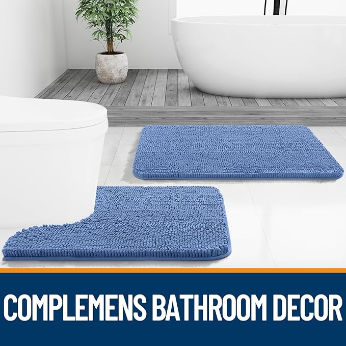 OLANLY Bathroom Rugs 30x20, Extra Soft Absorbent Chenille Bath Rugs, Rubber Backing Quick Dry, Machine Washable Bath Mats for Bathroom Floor, Tub and Shower, Home Decor Accessories, Cornflower Blue