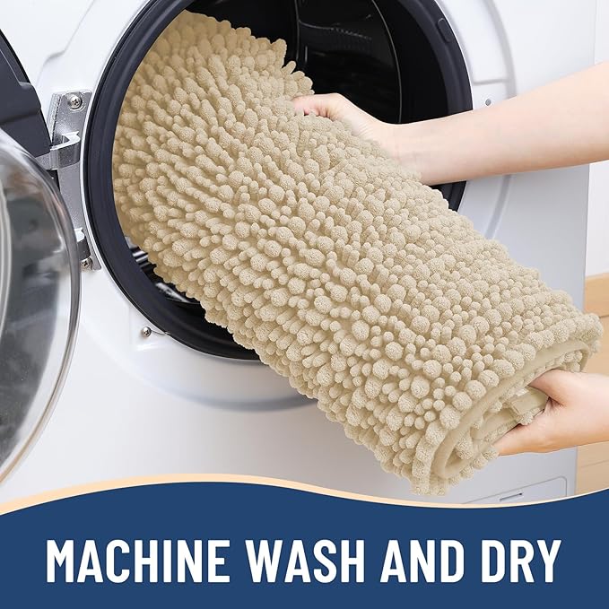 Arotive Luxury Chenille Bathroom Rug Mat, Extra Soft Thick Absorbent Shaggy Bath Rugs, Non-Slip Machine Wash Dry, Plush Bath Mats for Bathroom, Shower and Tub, 47x24, Cream Beige