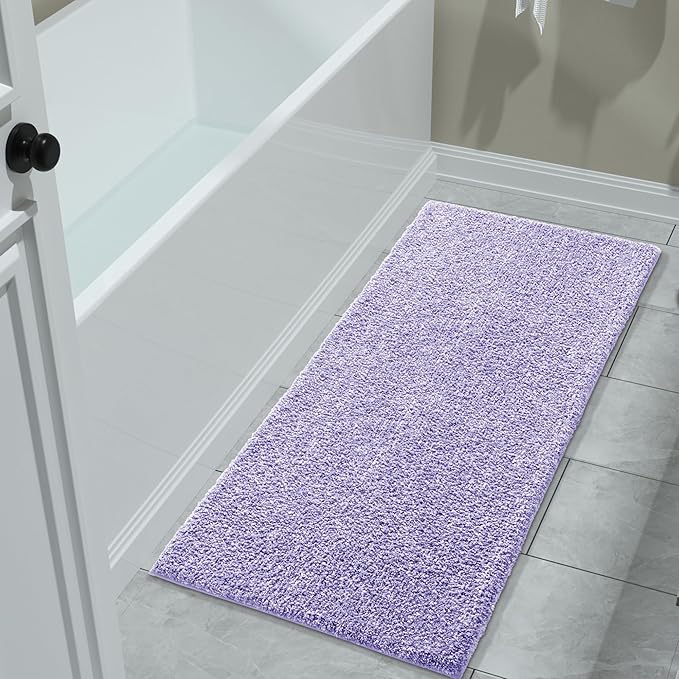 Yimobra Long Bathroom Rug Non Slip Washable, Soft Absorbent Microfiber Bath Mat, Dual-Tone Decor Rug with Rubber Backing for Bathroom Floor,Tub and Shower,47x24,Home Essentials,Purple and White