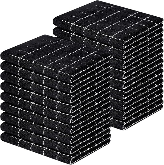 Homaxy 100% Cotton Terry Kitchen Dish Cloths, Ultra Soft and Absorbent Dish Towels for Kitchen, Suitable for Drying and Washing Dishes, 18 Pack, 12 x 12 Inches, Black