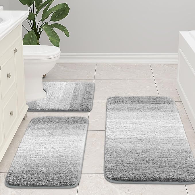 Arotive Microfiber Bathroom Rugs, Shaggy Soft and Absorbent Bath Rug, Non-Slip, Thick Plush Machine Washable Dry Bath Mats for Bathroom, Tub and Shower, 59x20, Light Grey, Rectangular