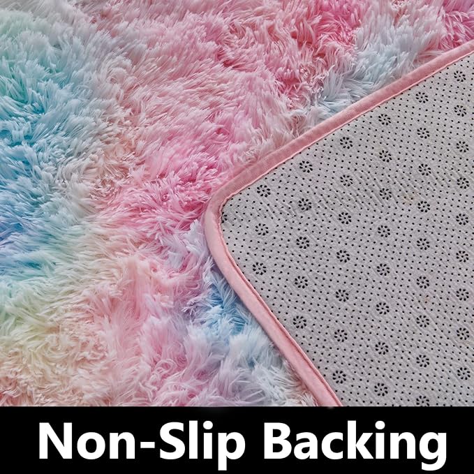 TABAYON Shag Area Rug, 4'x6' Tie-Dyed Rainbow Indoor Ultra Soft Plush Rugs for Living Room, Non-Skid Modern Nursery Faux Fur Rugs for Kids Room Home Decor
