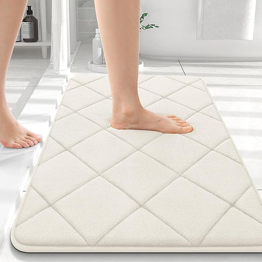 OLANLY Memory Foam Bath Mat 36x24, Ultra Soft and Absorbent Bathroom Rugs, Machine Washable, Comfortable Bath Carpet for Bathroom Floor, Tub and Shower, Ivory