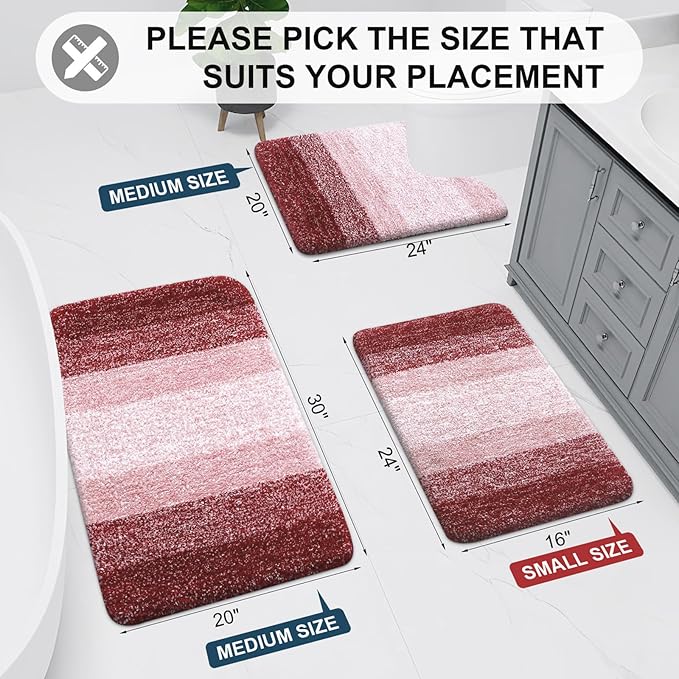 Arotive Microfiber Bathroom Rugs, Shaggy Soft and Absorbent Bath Rug, Non-Slip, Thick Plush Machine Washable Dry Bath Mats for Bathroom, Tub and Shower, 44x24, Burgundy, Rectangular