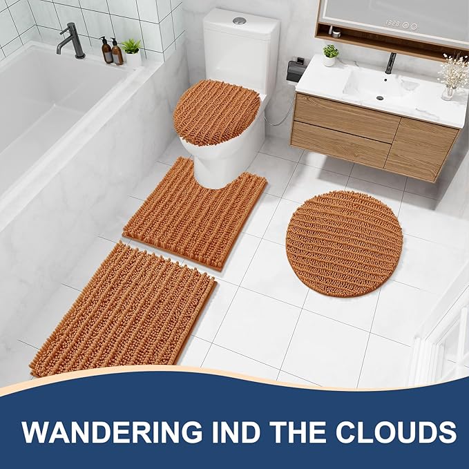 Arotive Luxury Chenille Bathroom Rug Mat, Extra Soft Thick Absorbent Shaggy Bath Rugs, Non-Slip Machine Wash Dry, Plush Bath Mats for Bathroom, Shower and Tub, 36x24, Clay