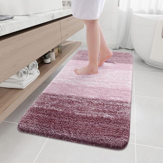 Arotive Microfiber Bathroom Rugs, Shaggy Soft and Absorbent Bath Rug, Non-Slip, Thick Plush Machine Washable Dry Bath Mats for Bathroom, Tub and Shower, 54x24, Mauve, Rectangular