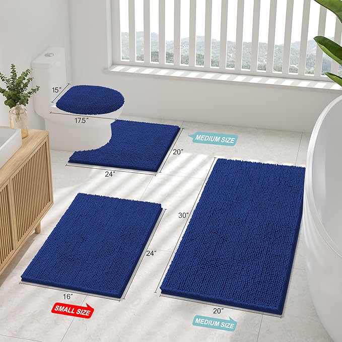 Smiry Luxury Chenille Bathroom Rugs 36x24, Extra Soft and Absorbent Shaggy Bath Mat, Machine Washable, Non-Slip Plush Carpet Runner for Tub, Shower, and Floor, Home Decor Accessories, Royal Blue