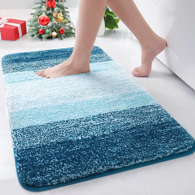 Arotive Microfiber Bathroom Rugs, Shaggy Soft and Absorbent Bath Rug, Non-Slip, Thick Plush Machine Washable Dry Bath Mats for Bathroom, Tub and Shower, 24x16, Peacock Blue, Rectangular