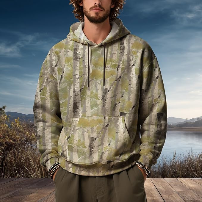 Mens Camo Hoodies Maple Leaf Graphic Camouflage Pullover Sweatshirts Hooded Fleece Casual Hunting Fall Outfits