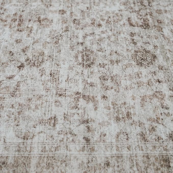 5X7 Area Rugs for Living Room, Washable Non Slip Vintage Rugs, Low Pile Soft rug for Dorm/Classroom/College Room Easy Clean & Stain Resistant Home Daily Use for College Students 5x7 Beige Brown