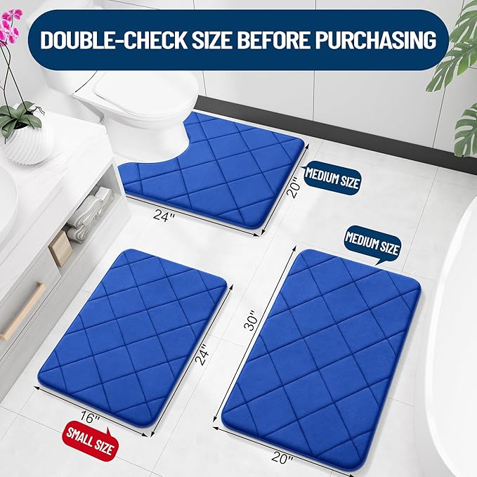 OLANLY Memory Foam Bath Mat 59x20, Ultra Soft and Absorbent Bathroom Rugs, Machine Washable, Comfortable Bath Carpet for Bathroom Floor, Tub and Shower, Royal Blue