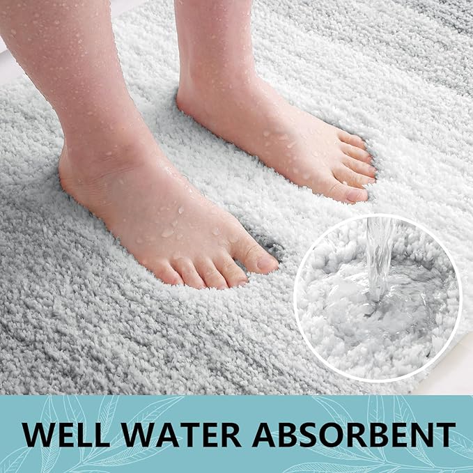 Arotive Microfiber Bathroom Rugs, Shaggy Soft and Absorbent Bath Rug, Non-Slip, Thick Plush Machine Washable Dry Bath Mats for Bathroom, Tub and Shower, 30x20, Light Grey, Rectangular