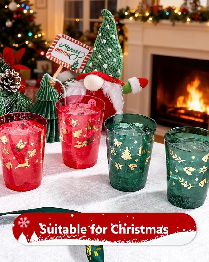 Ciaell 60 Pack Christmas Plastic Cups - 10 Oz Red and Green Disposable Cups - Christmas Wine Glasses for Xmax Party Supplies
