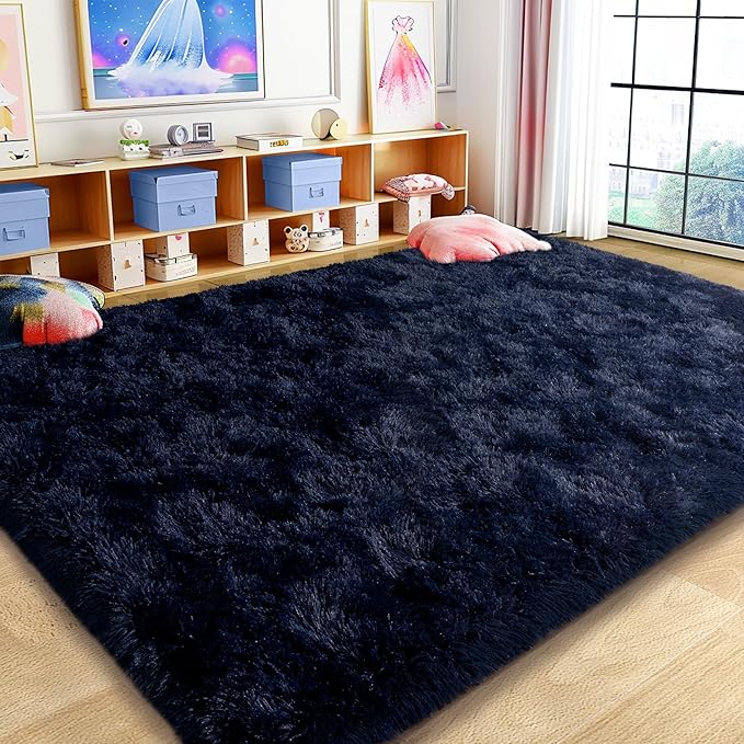 Ultra Fluffy Rug for Living Room Bedroom, 5x7 Fuzzy Large Area Rug for Living Room, Plush Soft Shag Carpet for Girl Boy Kids, Non Slip Rug Modern Indoor Home Decor Aesthetic, Dark Blue
