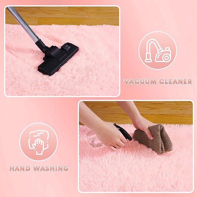 Ultra Fluffy Area Rugs for Living Room Bedroom, 6x9 Fuzzy Large Living Room Rugs, Thick Shag Rug for Dorm, Soft Non Slip Kids Girls Boys Rug for Home Decor Aesthetic, Pink